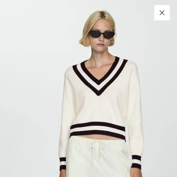 CONTRASTING V-NECK SWEATER - Picture 6 of 7